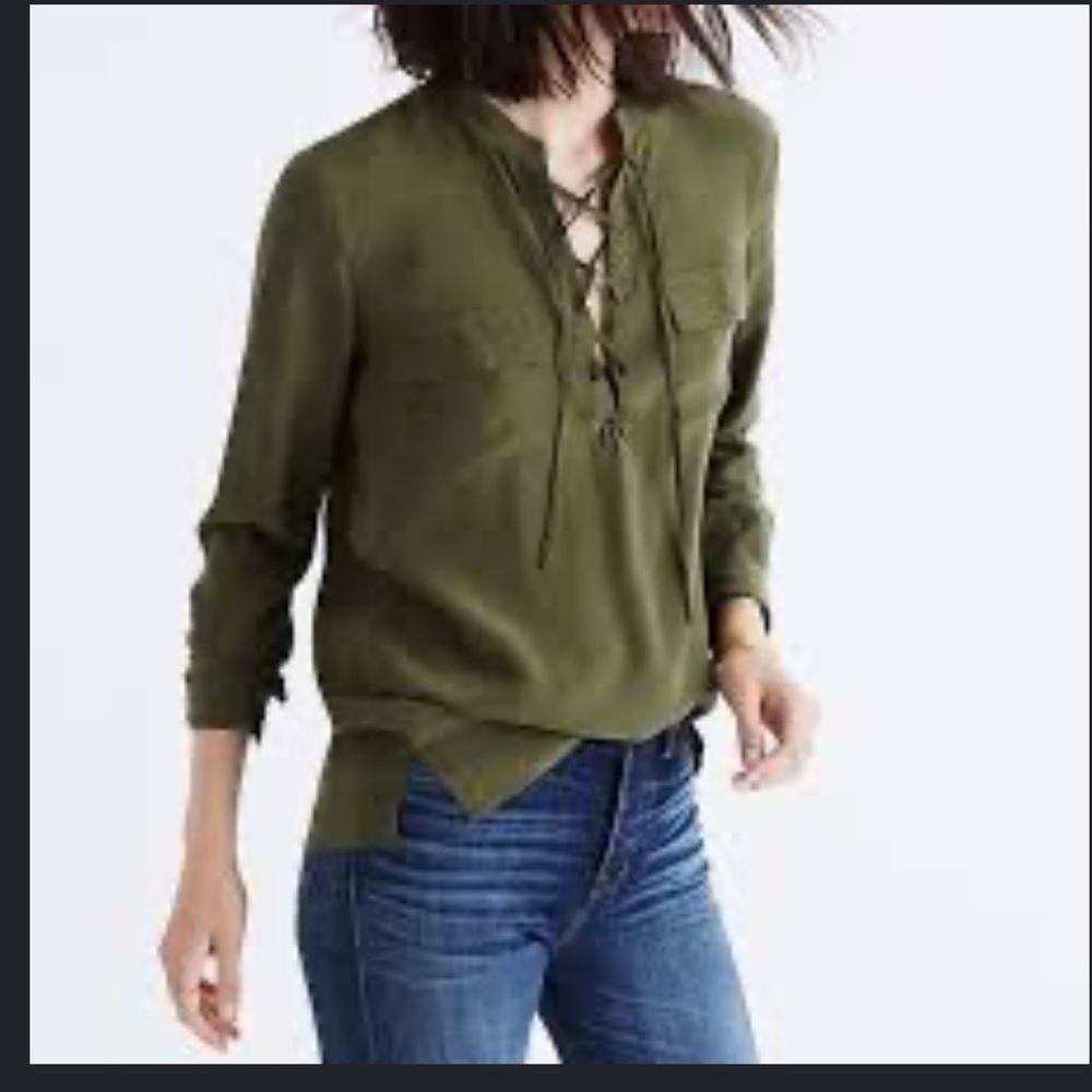 MADEWELL Olive Lace-Up Long Sleeve Top - Picture 5 of 5